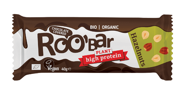 Baton proteinowy z orzechami laskowymi w polewie z gorzkiej czekolady, bezglutenowy BIO 40 g - Roobar
