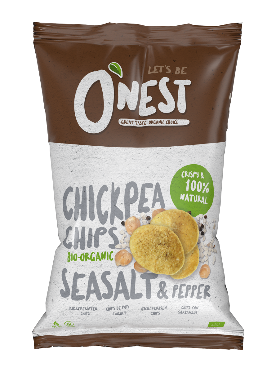 Chipsy z ciecierzycy z solą morską i czarnym pieprzem bezglutenowe bio 75 g - O'Nest