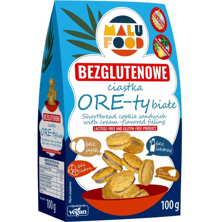 Ciastka ore-ty białe bez cukru bezglutenowe 100 g - Malu Food