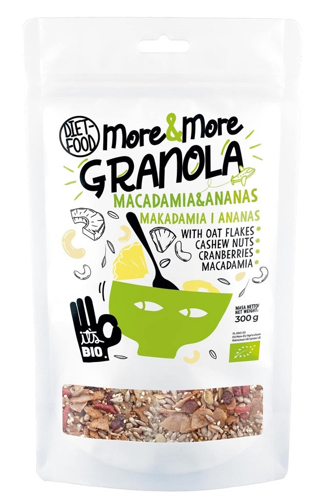 Granola z orzechami makadamia i ananasem bio 300 g - Diet-Food (More & More)