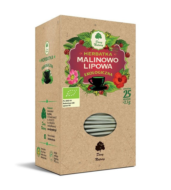 Herbatka lipowo - malinowa BIO (25 x 2,5 g) 62,5 g - Dary Natury