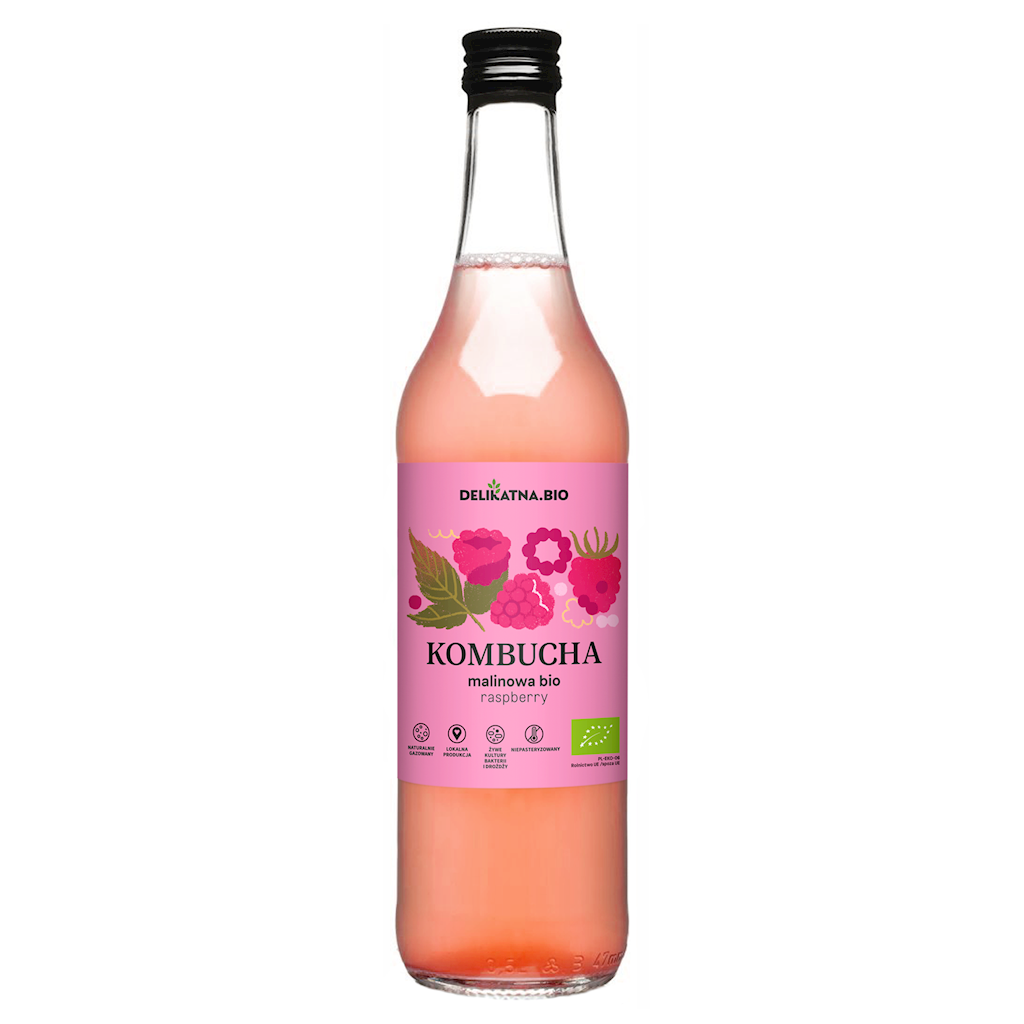 Kombucha malinowa bio 500 ml - DELIKATNA