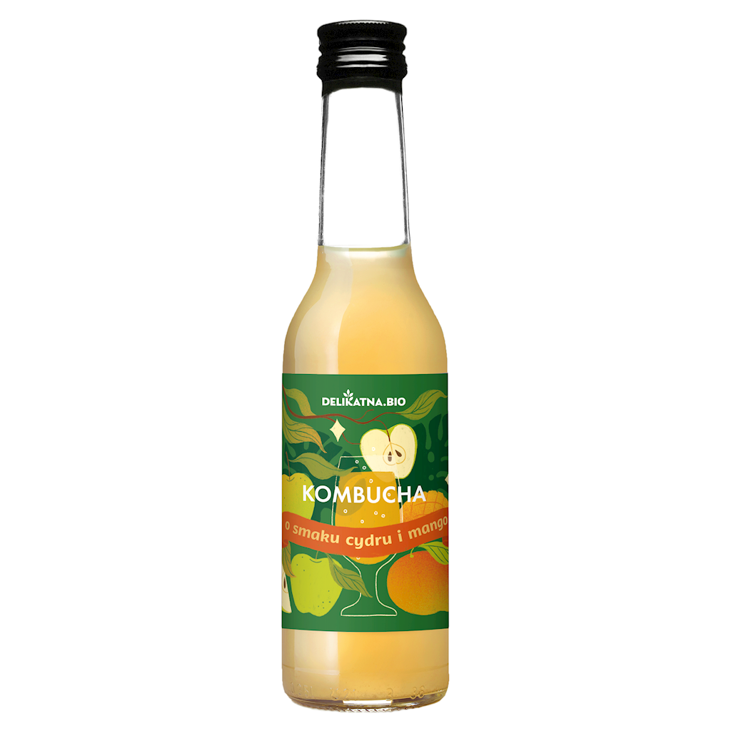 Kombucha o smaku cydru i mango bio 270 ml - DELIKATNA