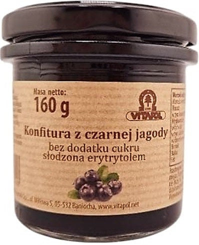 Konfitura z czarnej jagody słodzona erytrytolem bez cukru 160 g
