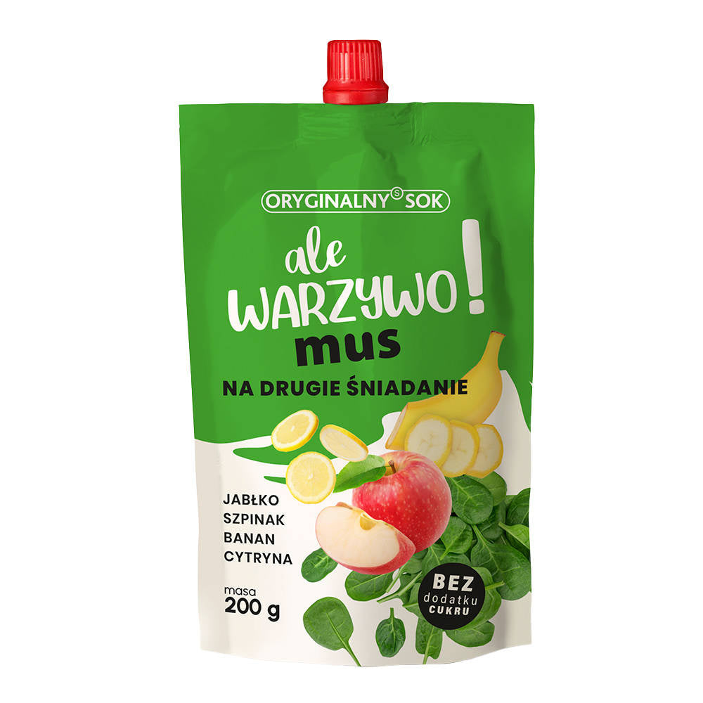 Mus: jabłko, szpinak, bana i cytryna bez dodatku cukru 200 g