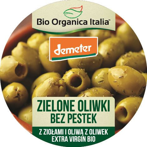 Oliwki zielone bez pestek z ziołami i oliwą z oliwek extra virgin Demeter bio 125 g - Bio Organica Italia