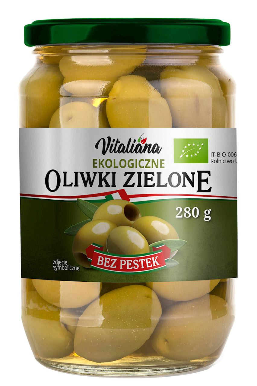 Oliwki zielone drylowane w zalewie BIO 280 g - Vitaliana