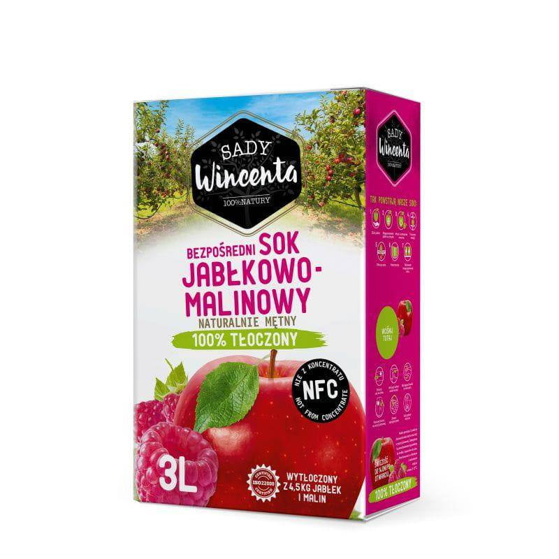 Sady wincenta sok 100% jabłkowo-malinowy naturalnie mętny 3 l