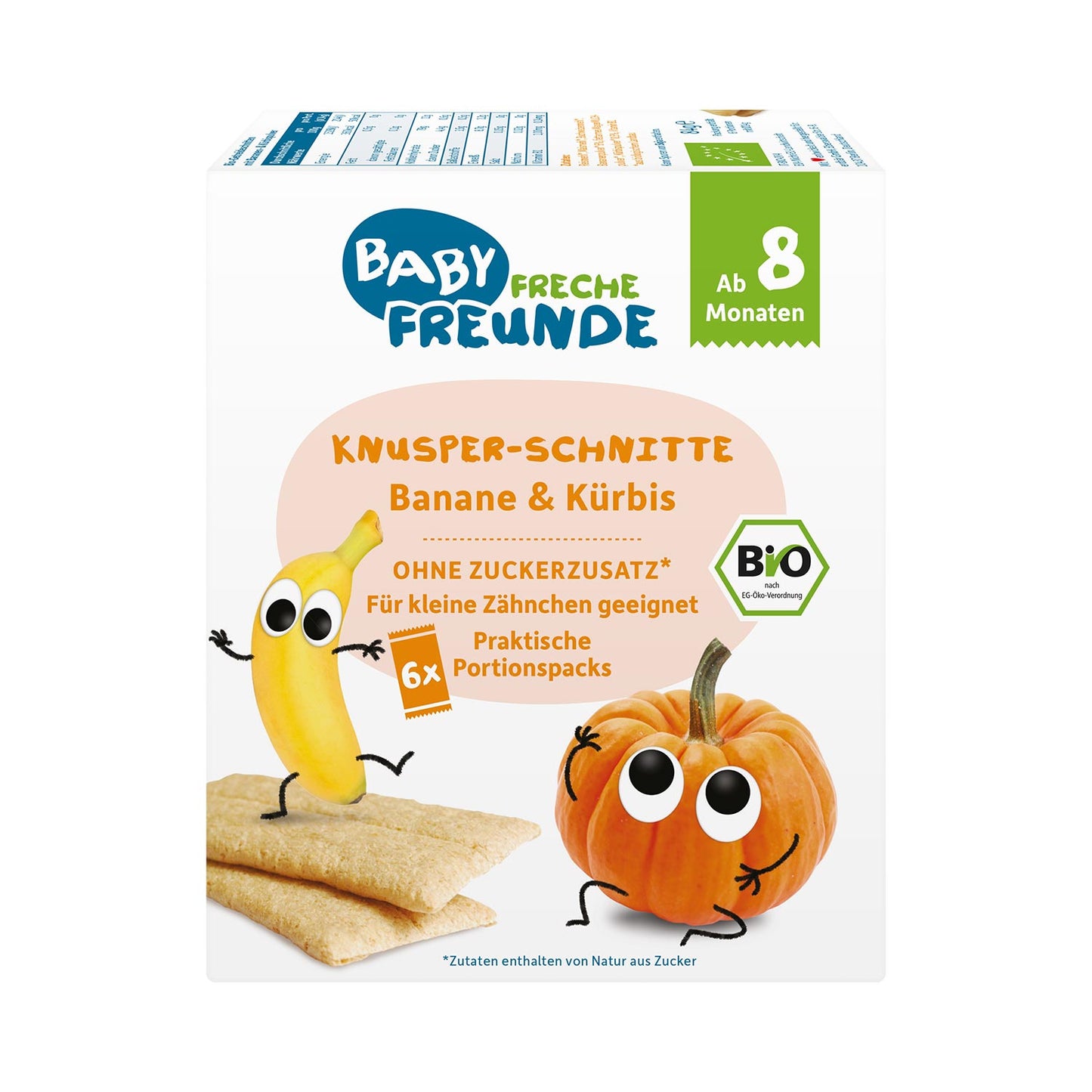 Wafle wielozbożowe z bananem i dynią od 8 miesiąca bio (6 x 14 g) 84 g - Freche Freunde