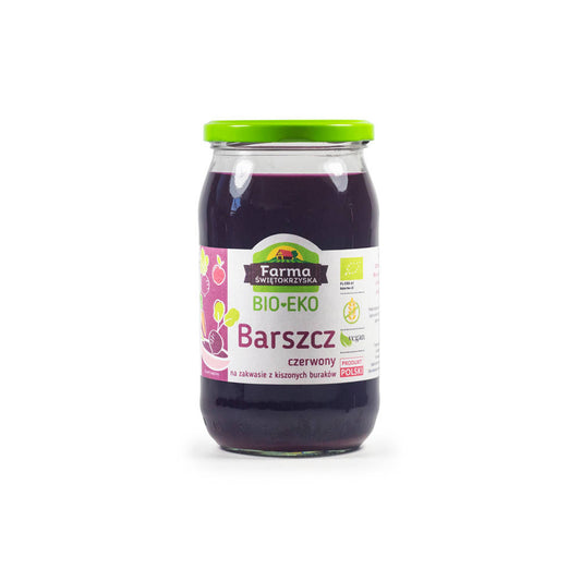 Barszcz czerwony na zakwasie z kiszonych buraków, bezglutenowy bio 720 ml (słoik) - farma świętokrzyska