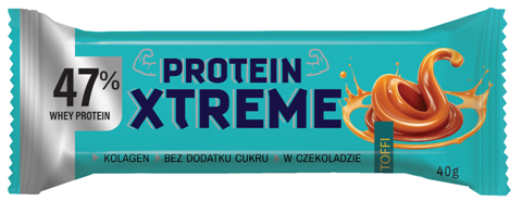 Baton proteinowy Xtreme o smaku toffi w czekoladzie mlecznej bez dodatku cukru 40 g - dobry squad