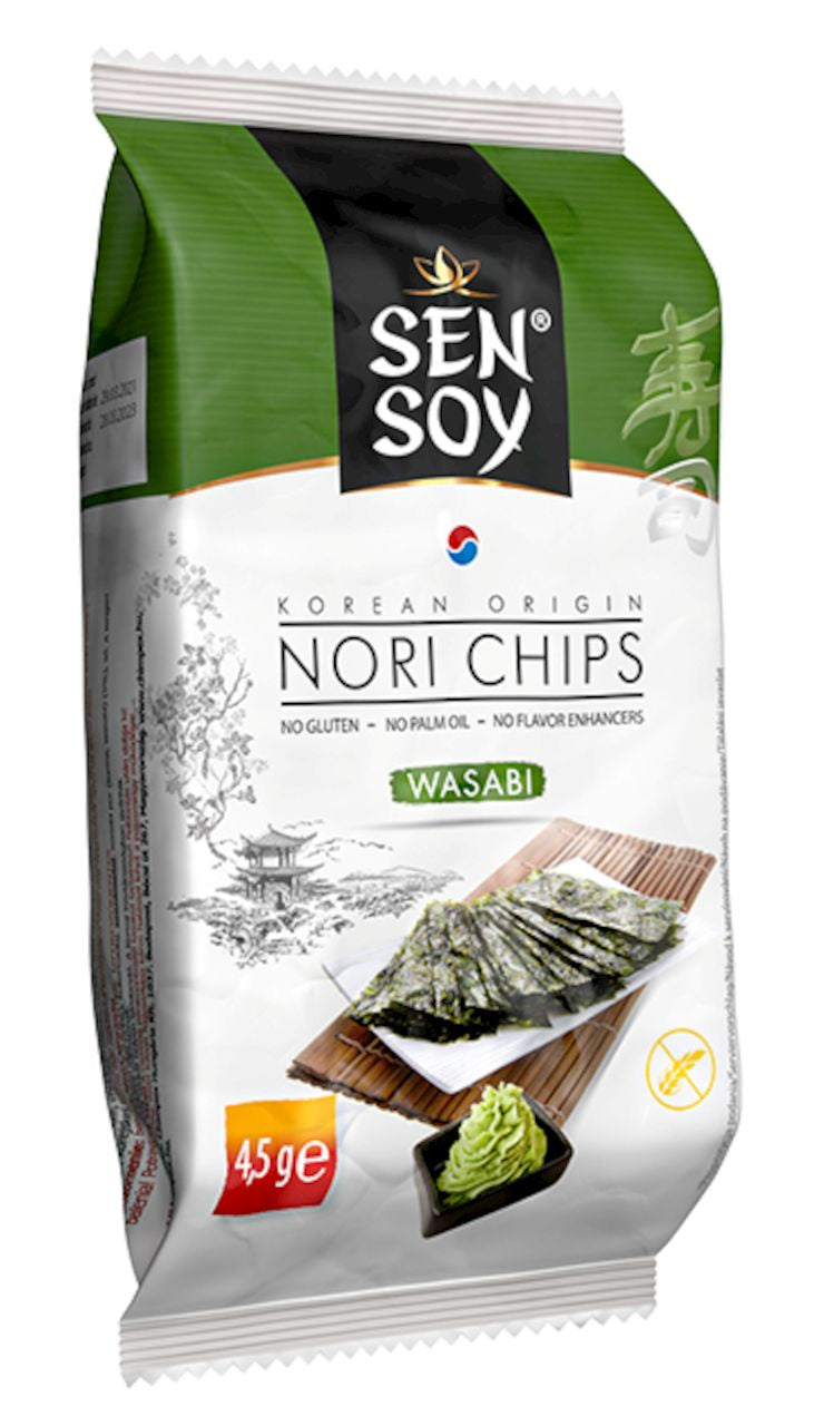 Chipsy nori wasabi bezglutenowe 4,5 g - SEN SOY