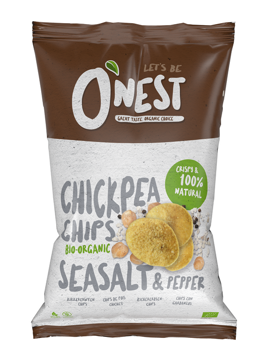 Chipsy z ciecierzycy z solą morską i czarnym pieprzem bezglutenowe bio 75 g - O'Nest