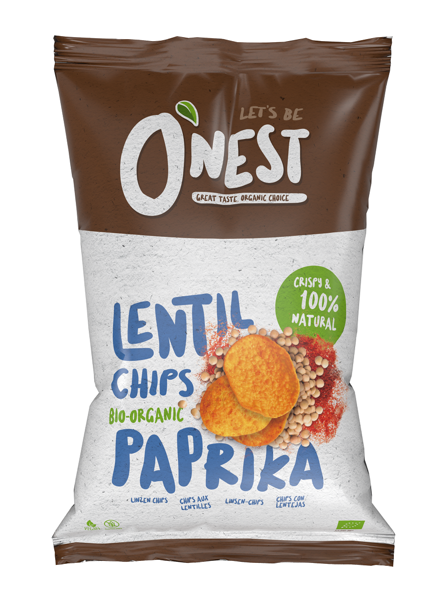 Chipsy z soczewicy paprykowe bezglutenowe bio 75 g - O'Nest