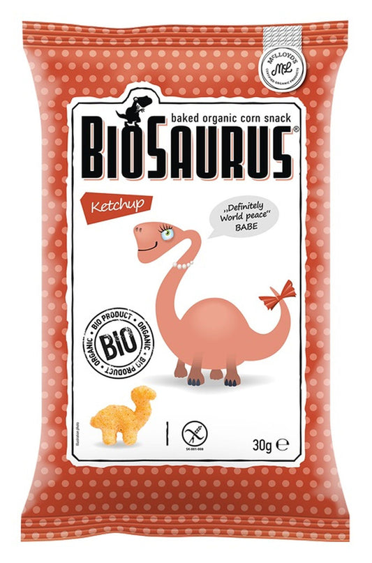 Chrupki kukurydziane dinozaury o smaku ketchupowym bezglutenowe bio 30 g - Biosaurus