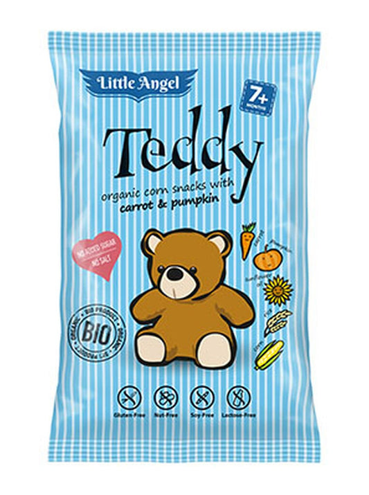 Chrupki kukurydziane mini teddy marchew i dynia od 7 miesiąca bezglutenowe bio 30 g - Little Angel