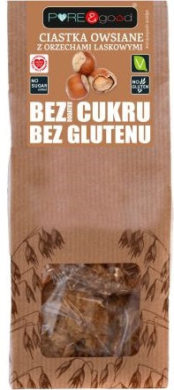 Ciastka owsiane z orzechami laskowymi bez dodatku cukru bezglutenowe 150 g - PURE&GOOD