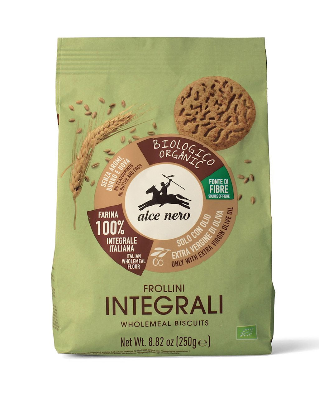 Ciastka pełnoziarniste z oliwą z oliwek extra virgin (6,7 %) bio 250 g - ALCE NERO
