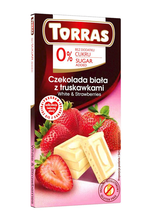 Czekolada biała z truskawkami bez dodatku cukru bezglutenowa 75 g - Torras
