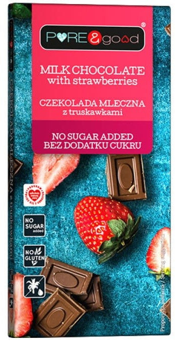 Czekolada mleczna z truskawkami bez dodatku cukru 75 g - Pure&Good