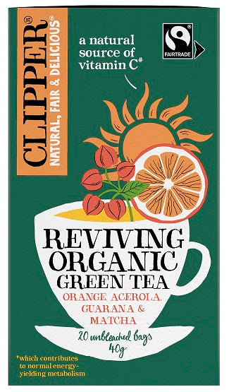 Herbata zielona z acerolą, guaraną i matchą "ożywienie" Fair Trade Bio (20 x 2 g) 40 g - clipper