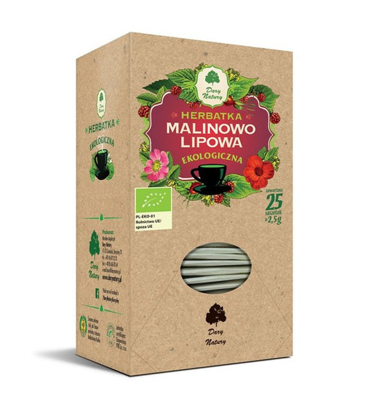 Herbatka lipowo - malinowa BIO (25 x 2,5 g) 62,5 g - Dary Natury