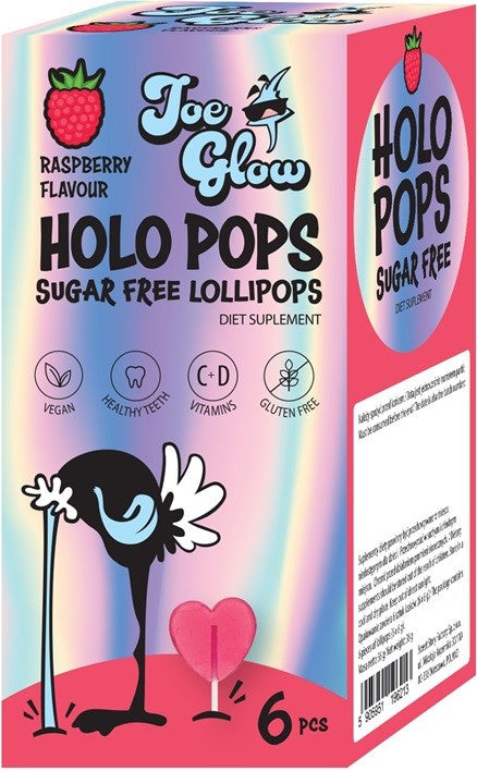 Holopops lizak bez cukru o smaku malinowym z wit c i d (6szt) 36g - HOLOPOPS