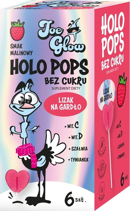 Holopops lizak na gardło malinowy bez cukru (6szt) 36 g - HOLOPOPS