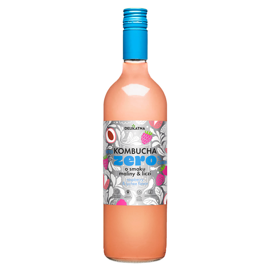Kombucha o smaku maliny i liczi zero % cukru 750 ml - DELIKATNA