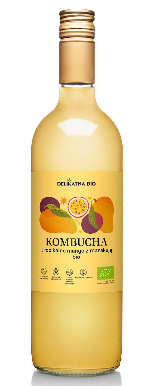 Kombucha tropikalne mango z marakują bio 750 ml - delikatna (Zakwasownia)
