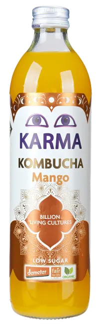 Kombucha z mango niska zawartość cukrów fair for life demeter bio 500 ml - Karma Kombucha