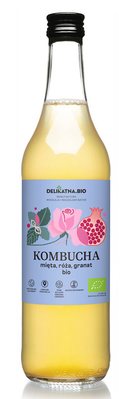 Kombucha z miętą, różą i granatem bio 500 ml