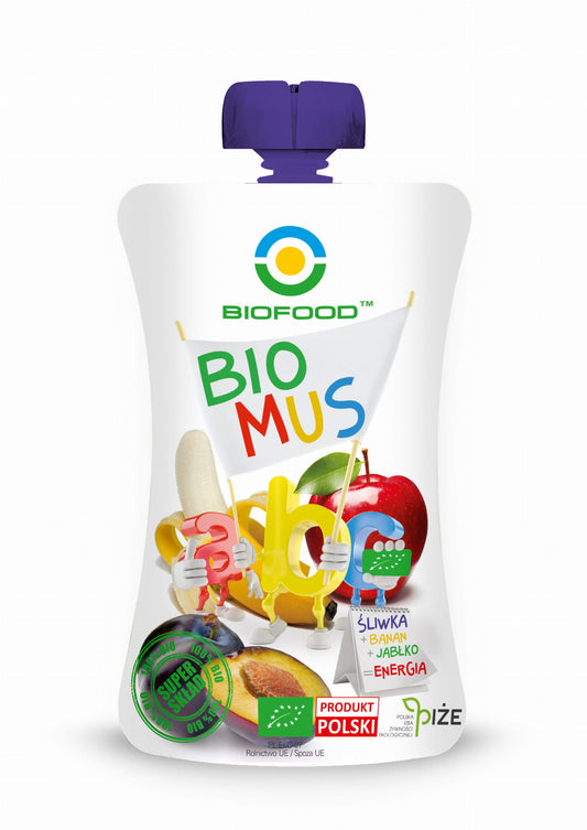 MUS ŚLIWKA - BANAN - JABŁKO BEZGLUTENOWY BIO 90 g - BIOFOOD