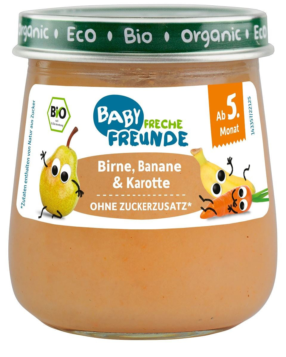 Mus gruszka - banan - marchew bez dodatku cukrów bezglutenowy od 5 miesiąca bio 120 g - Freche Freunde