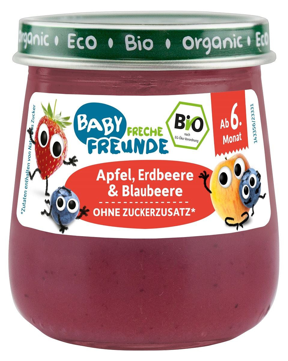Mus jabłko - truskawka - jagoda bez dodatku cukrów bezglutenowy od 6 miesiąca bio 120 g - Freche Freunde