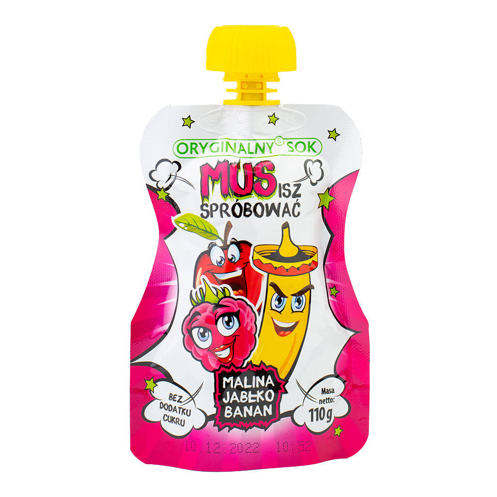 Mus: malina, jabłko i banan bez dodatku cukru 110 g