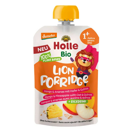 Mus owsiankowy Lew (jabłko - ryż - mango - ananas - quinoa) od 1 roku Demeter bio 110 g - HOLLE