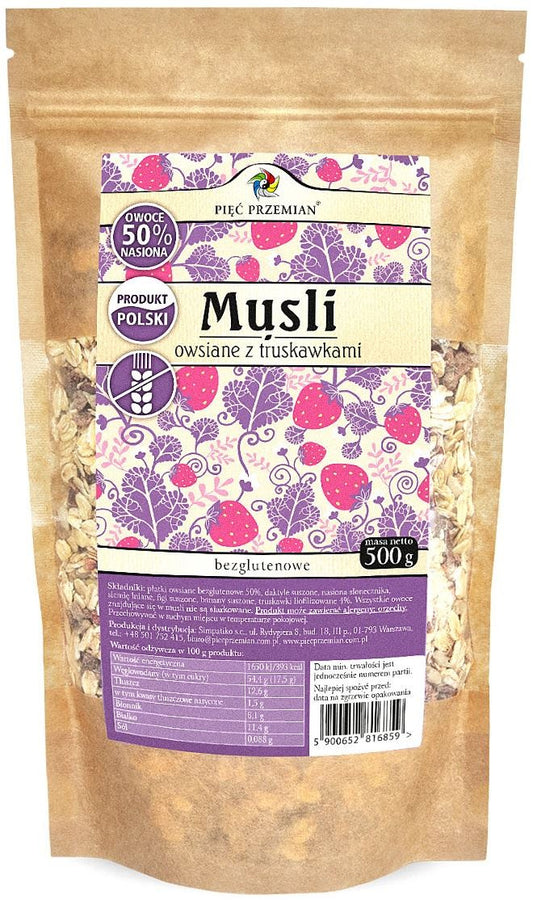 Musli owsiane z truskawkami bezglutenowe Pięć Przemian, 500g