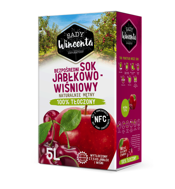 Naturalnie mętny sok jabłko-wisnia 5l