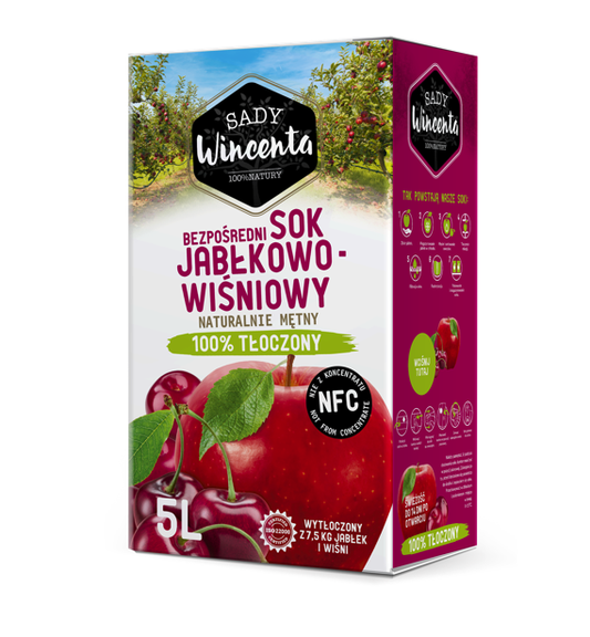 Naturalnie mętny sok jabłko-wisnia 5l