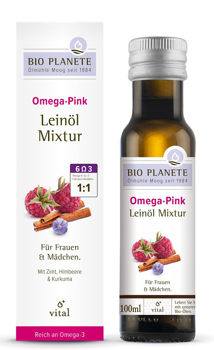 Omega pink - mieszanka z olejem lnianym (malina, cynamon, kurkuma) bio 100 ml - BIO PLANETE