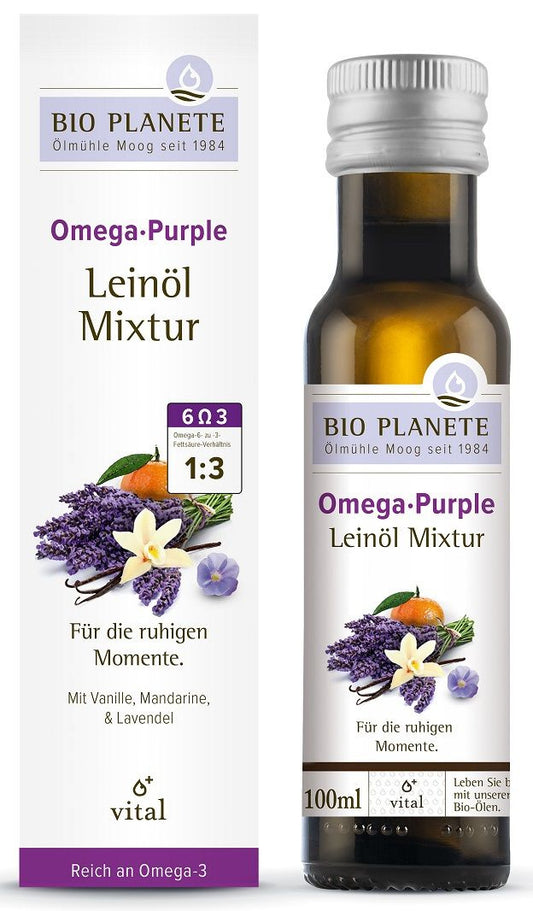 Omega purple - mieszanka z olejem lnianym (mandarynka, wanilia, lawenda) bio 100 ml - Bio Planete