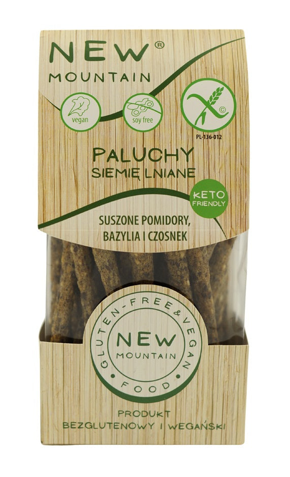 Paluchy z siemieniem lnianym, pomidorami, czosnkiem i bazylią bezglutenowe 200 g - New Mountain