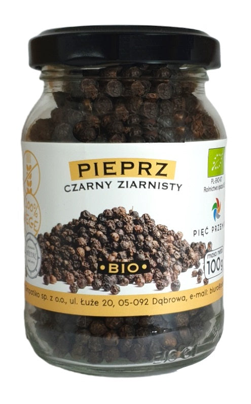 Pieprz czarny ziarnisty bezglutenowy bio 100 g - Pięć Przemian