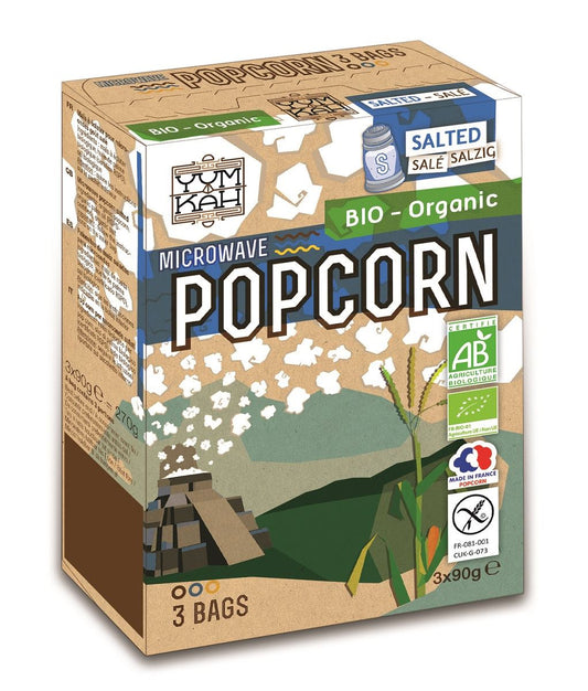 Popcorn z solą do przygotowania w mikrofalówce bezglutenowy bio (3 x 90 g) 270 g - Natais