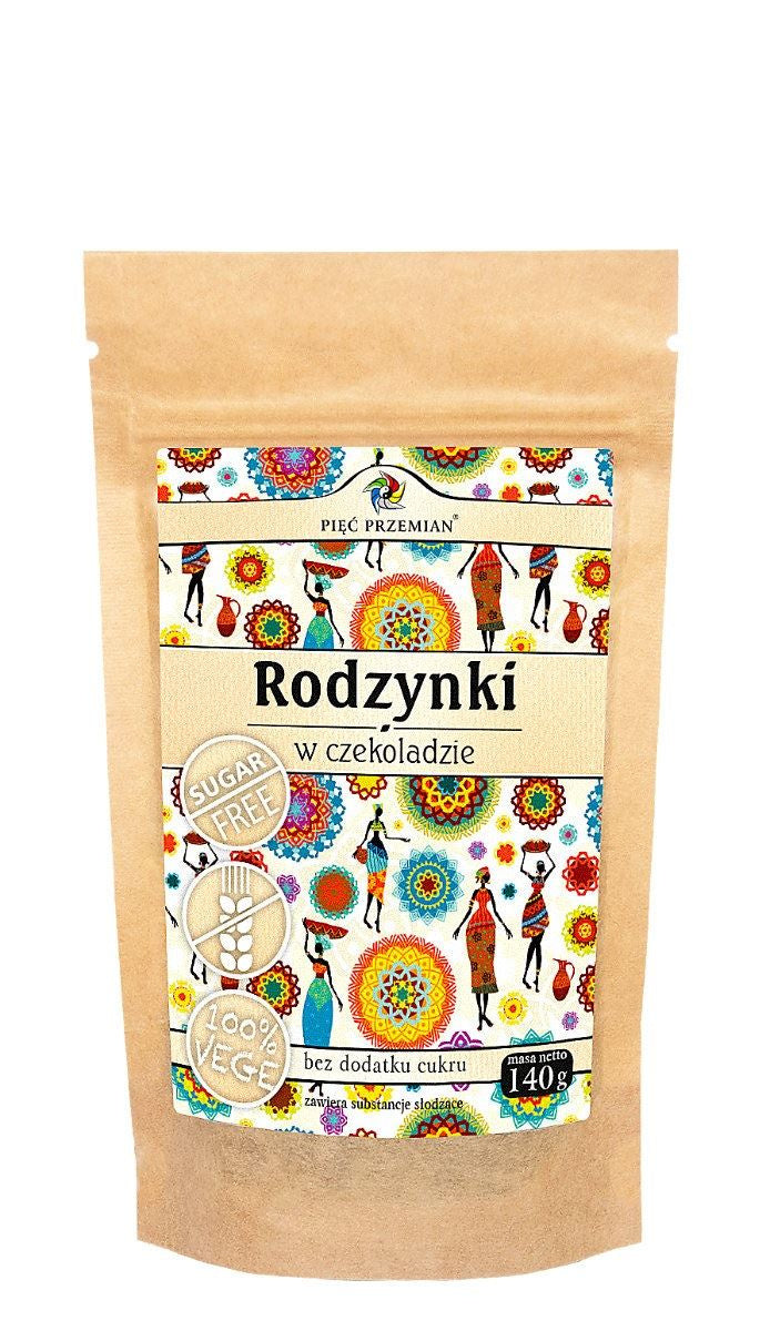 Rodzynki w czekoladzie bez dodatku cukrów bezglutenowe 140 g - Pięć Przemian