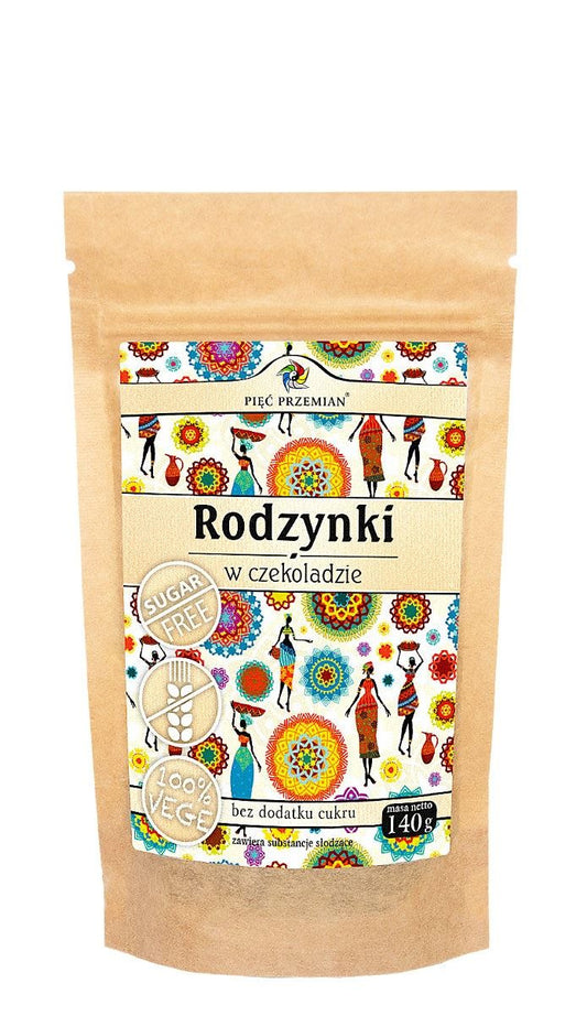 Rodzynki w czekoladzie bez dodatku cukrów bezglutenowe 140 g - Pięć Przemian