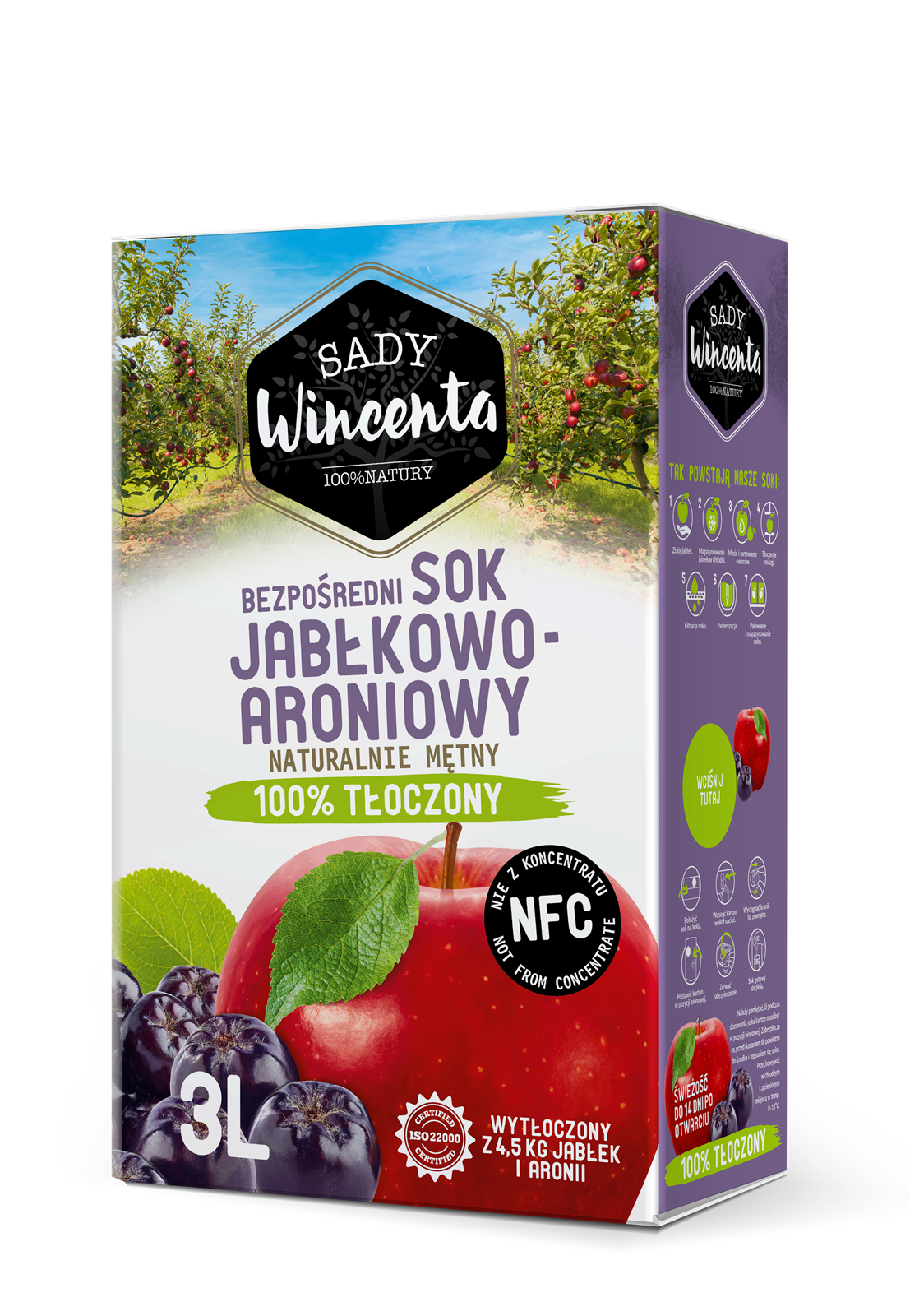 Sady wincenta sok 100% jabłkowo-aroniowy naturalnie mętny 3l