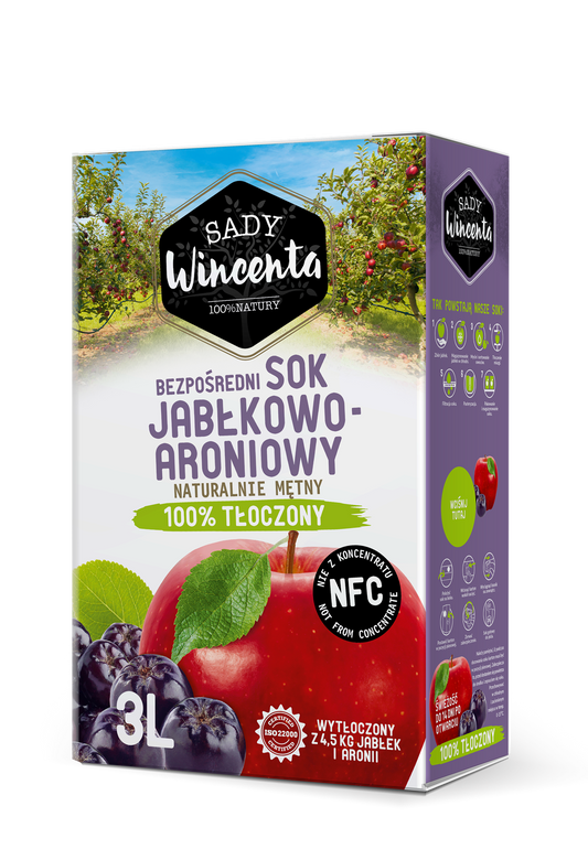 Sady wincenta sok 100% jabłkowo-aroniowy naturalnie mętny 3l
