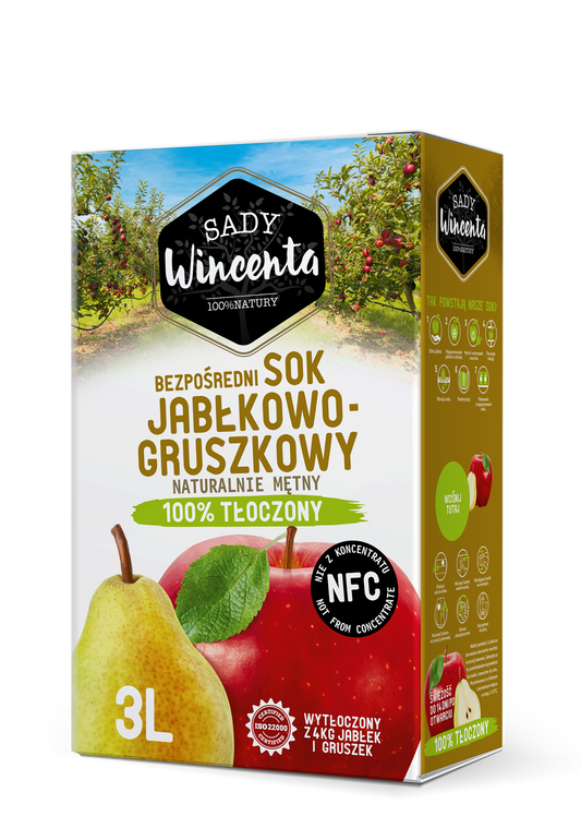 Sady wincenta sok 100% jabłkowo-gruszkowy 3l